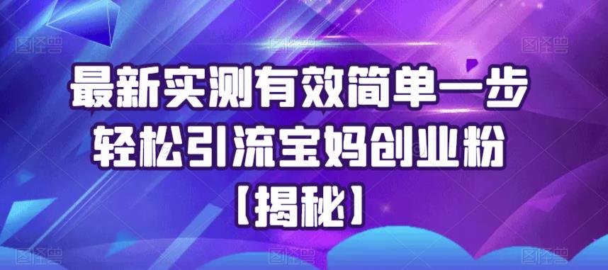 最新实测有效简单一步轻松引流宝妈创业粉【揭秘】网赚项目-副业赚钱-互联网创业-独家轻创IP星泽云创