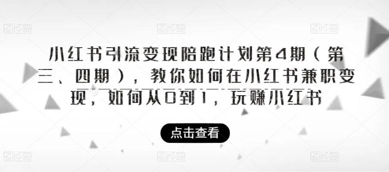 小红书引流变现陪跑计划|第4期,教你如何在小红书兼职变现,如何从0到1,玩赚小红书网赚项目-副业赚钱-互联网创业-独家轻创IP星泽云创