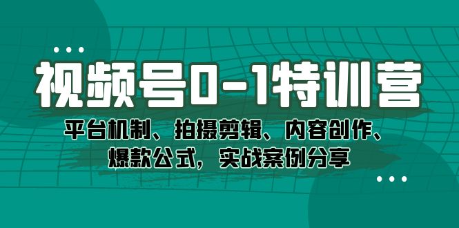 视频号0-1特训营：平台机制、拍摄剪辑、内容创作、爆款公式，实战案例分享网赚项目-副业赚钱-互联网创业-独家轻创IP星泽云创