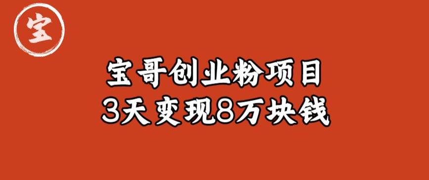 宝哥IP图文创业粉引流项目实战分享：单个账号3天涨粉1万，变现8万块钱（图文教程）【揭秘】网赚项目-副业赚钱-互联网创业-独家轻创IP星泽云创