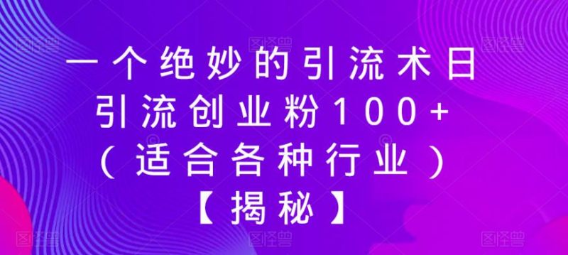 一个绝妙的引流术日引流创业粉100+(适合各种行业)【揭秘】网赚项目-副业赚钱-互联网创业-独家轻创IP星泽云创