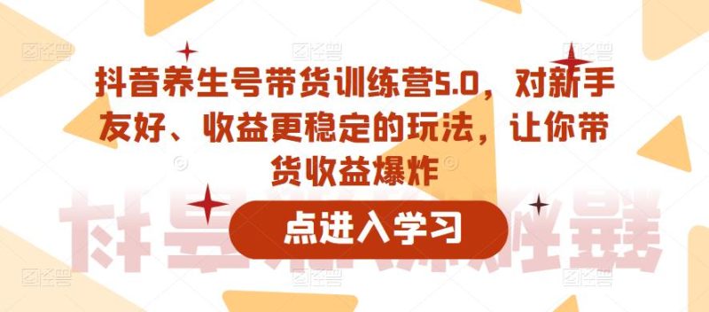 抖音养生号带货训练营5.0，对新手友好、收益更稳定的玩法，让你带货收益爆炸（更新）网赚项目-副业赚钱-互联网创业-独家轻创IP星泽云创