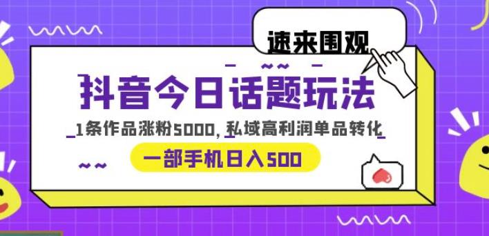 抖音今日话题玩法，1条作品涨粉5000，私域高利润单品转化一部手机日入500【揭秘】网赚项目-副业赚钱-互联网创业-独家轻创IP星泽云创