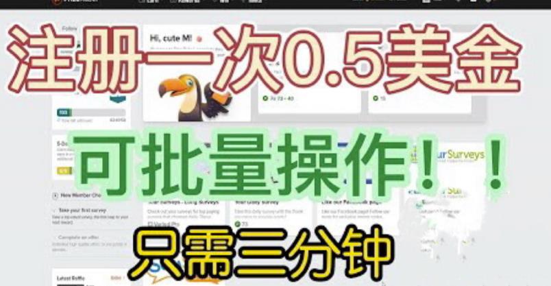 国外项目注册一次0.5美金，只需三分钟无脑操作，可批量同时放大操作，小白工作室福利【揭秘】网赚项目-副业赚钱-互联网创业-独家轻创IP星泽云创