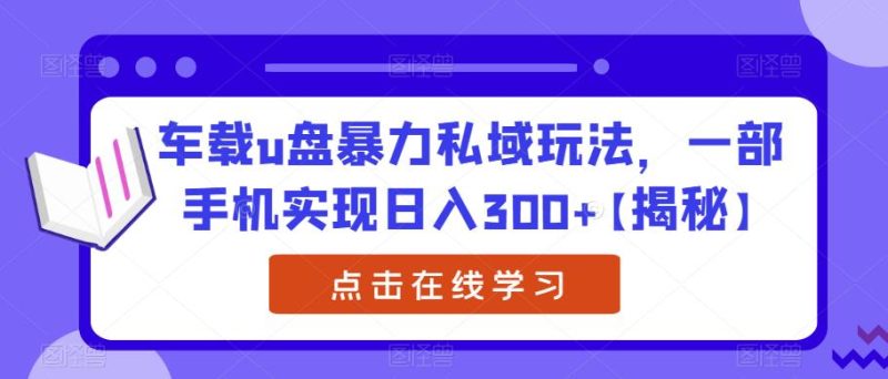 车载u盘暴力私域玩法，一部手机实现日入300+【揭秘】网赚项目-副业赚钱-互联网创业-独家轻创IP星泽云创