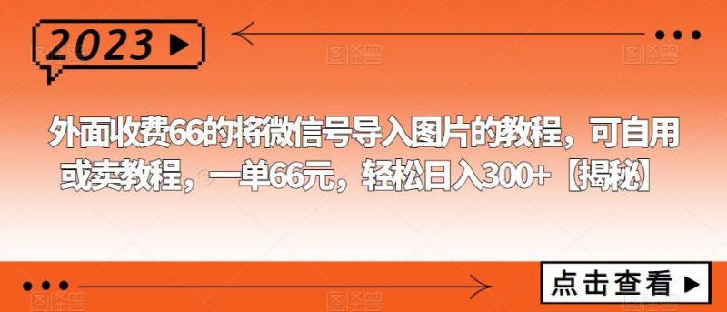 外面收费66的将微信号导入图片的教程，可自用或卖教程，一单66元，轻松日入300+【揭秘】网赚项目-副业赚钱-互联网创业-独家轻创IP星泽云创