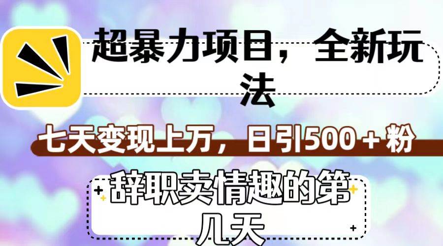 超暴利项目，全新玩法（辞职卖情趣的第几天），七天变现上万，日引500+粉网赚项目-副业赚钱-互联网创业-独家轻创IP星泽云创