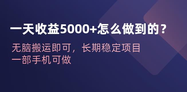 一天收益5000+怎么做到的？无脑搬运即可，长期稳定项目，一部手机可做【揭秘】网赚项目-副业赚钱-互联网创业-独家轻创IP星泽云创