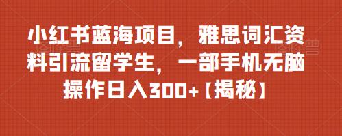 小红书蓝海项目，雅思词汇资料引流留学生，一部手机无脑操作日入300+【揭秘】网赚项目-副业赚钱-互联网创业-独家轻创IP星泽云创