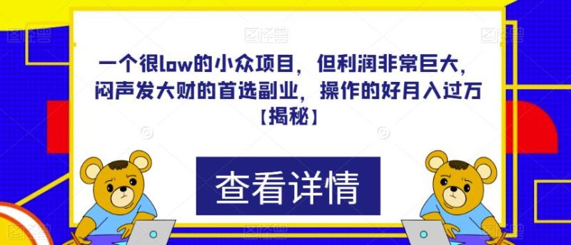 一个很low的小众项目，但利润非常巨大，闷声发大财的首选副业，操作的好月入过万【揭秘】网赚项目-副业赚钱-互联网创业-独家轻创IP星泽云创