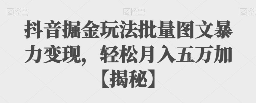 抖音掘金玩法批量图文暴力变现，轻松月入五万加【揭秘】网赚项目-副业赚钱-互联网创业-独家轻创IP星泽云创