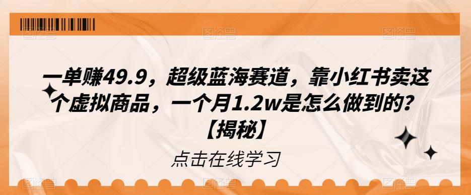 一单赚49.9，超级蓝海赛道，靠小红书卖这个虚拟商品，一个月1.2w是怎么做到的？【揭秘】网赚项目-副业赚钱-互联网创业-独家轻创IP星泽云创