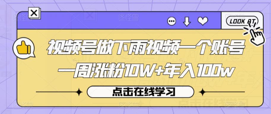 视频号做下雨视频一个账号一周涨粉10W+年入100w【揭秘】网赚项目-副业赚钱-互联网创业-独家轻创IP星泽云创