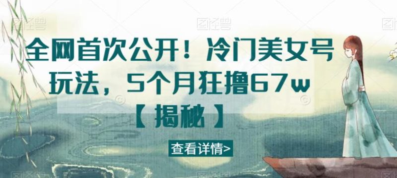 全网首次公开！冷门美女号玩法，5个月狂撸67w【揭秘】网赚项目-副业赚钱-互联网创业-独家轻创IP星泽云创