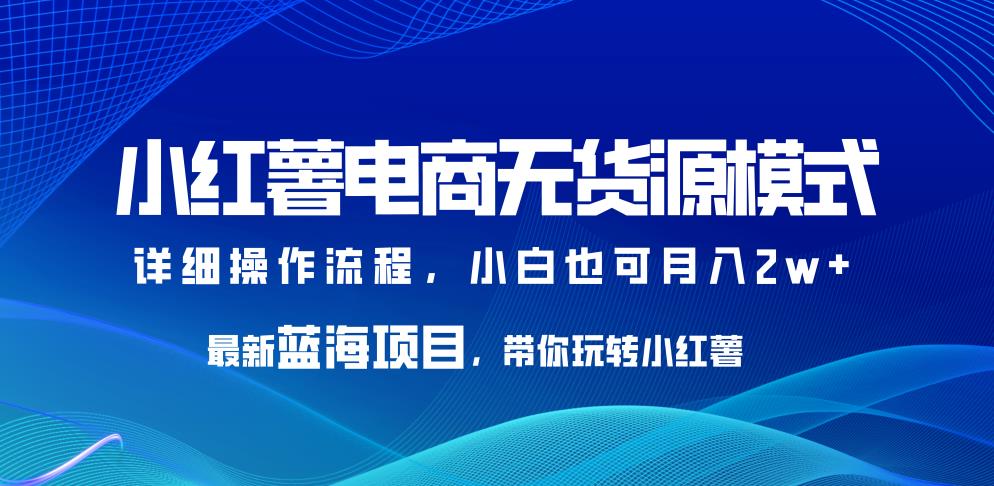 小红薯电商无货源模式，最新蓝海项目，带你玩转小红薯，小白也可月入2w+【揭秘】网赚项目-副业赚钱-互联网创业-独家轻创IP星泽云创