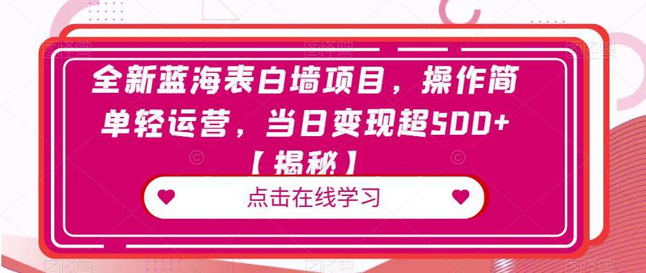 全新蓝海表白墙项目，操作简单轻运营，当日变现超500+【揭秘】网赚项目-副业赚钱-互联网创业-独家轻创IP星泽云创
