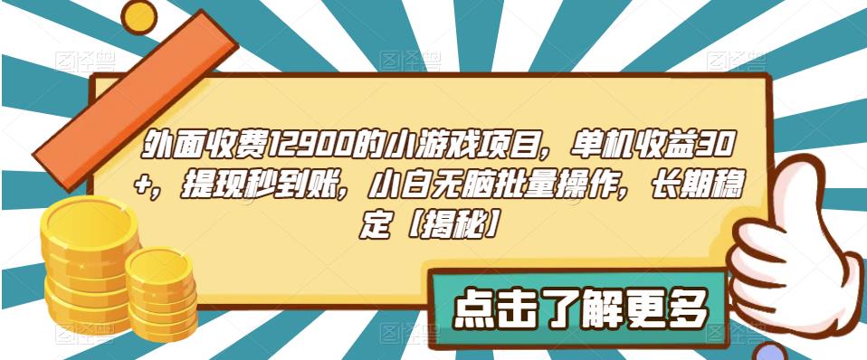 外面收费1290的小游戏项目，单机收益30+，提现秒到账，小白无脑批量操作，长期稳定【揭秘】网赚项目-副业赚钱-互联网创业-独家轻创IP星泽云创
