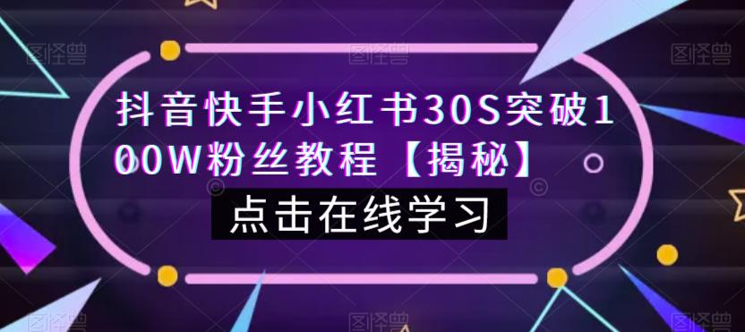 抖音快手小红书30S突破100W粉丝教程【揭秘】网赚项目-副业赚钱-互联网创业-独家轻创IP星泽云创