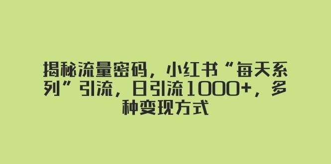 （8179期）揭秘流量密码，小红书“每天系列”引流，日引流1000+，多种变现方式网赚项目-副业赚钱-互联网创业-独家轻创IP星泽云创