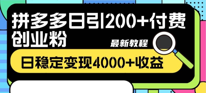 (8276期)拼多多日引200+付费创业粉,日稳定变现4000+收益最新教程网赚项目-副业赚钱-互联网创业-独家轻创IP星泽云创