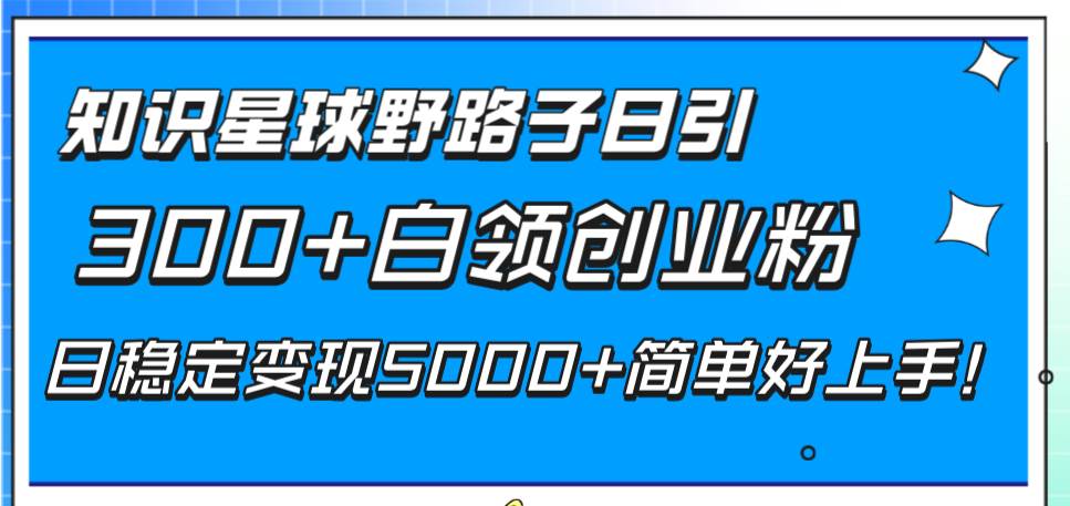 （8315期）知识星球野路子日引300+白领创业粉，日稳定变现5000+简单好上手！网赚项目-副业赚钱-互联网创业-独家轻创IP星泽云创