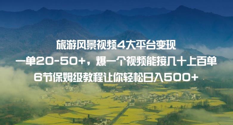 旅游风景视频4大平台变现单20-50+，爆一个视频能接几十上百单6节保姆级教程让你轻松日入500+网赚项目-副业赚钱-互联网创业-独家轻创IP星泽云创