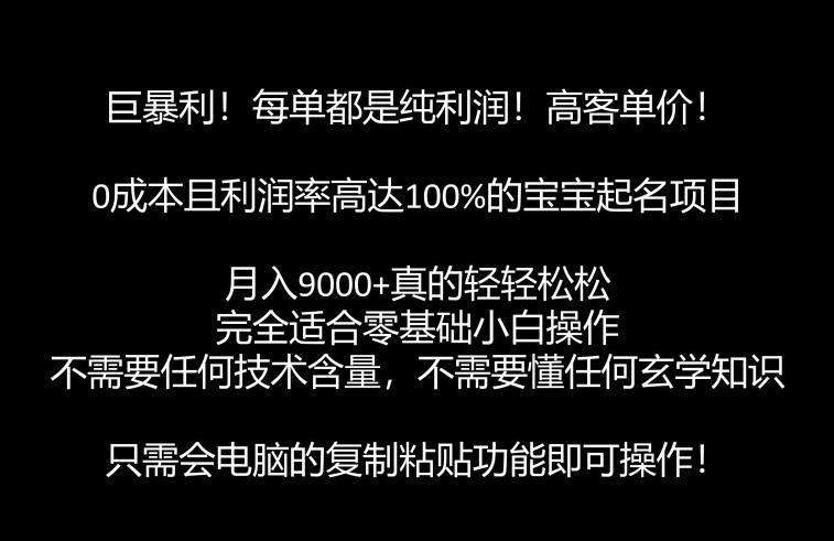 巨暴利，月入9000+的宝宝起名项目，每单都是纯利润，零基础都能躺赚【附软件+视频教程】网赚项目-副业赚钱-互联网创业-独家轻创IP星泽云创
