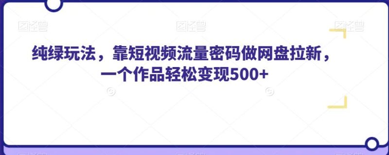 纯绿玩法，靠短视频流量密码做网盘拉新，一个作品轻松变现500+【揭秘】网赚项目-副业赚钱-互联网创业-独家轻创IP星泽云创