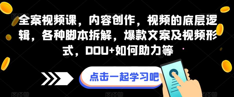 全案视频课，内容创作，视频的底层逻辑，各种脚本拆解，爆款文案及视频形式，DOU+如何助力等网赚项目-副业赚钱-互联网创业-独家轻创IP星泽云创
