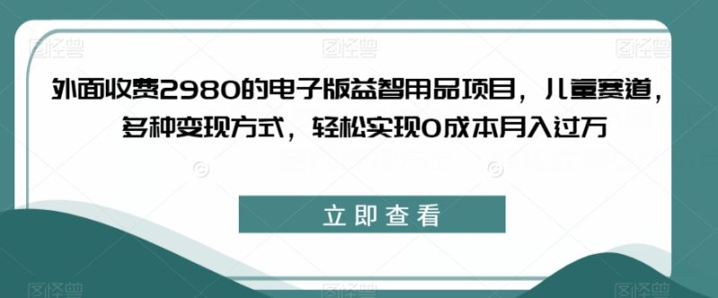 外面收费2980的电子版益智用品项目，儿童赛道，多种变现方式，轻松实现0成本月入过万【揭秘】网赚项目-副业赚钱-互联网创业-独家轻创IP星泽云创