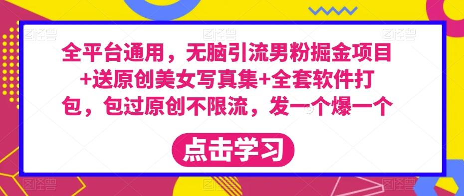 全平台通用，无脑引流男粉掘金项目+送原创美女写真集+全套软件打包，包过原创不限流，发一个爆一个【揭秘】网赚项目-副业赚钱-互联网创业-独家轻创IP星泽云创