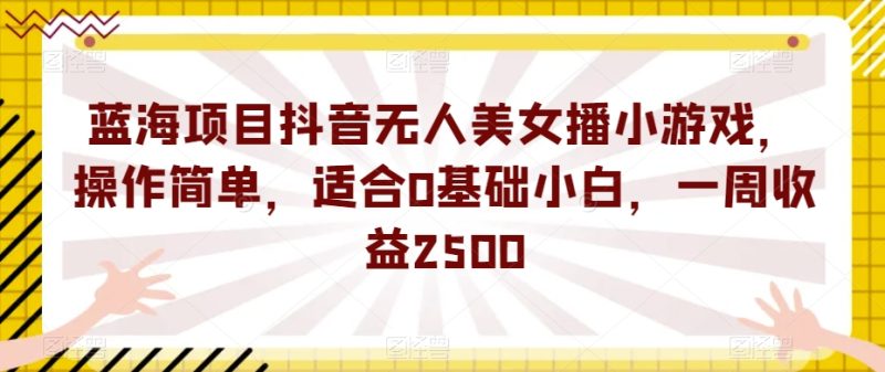 蓝海项目抖音无人美女播小游戏，操作简单，适合0基础小白，一周收益2500【揭秘】网赚项目-副业赚钱-互联网创业-独家轻创IP星泽云创