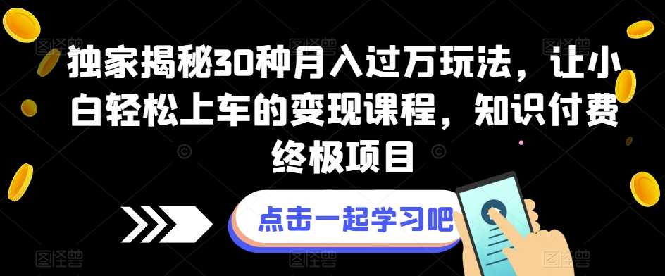 独家揭秘30种月入过万玩法，让小白轻松上车的变现课程，知识付费终极项目【揭秘】网赚项目-副业赚钱-互联网创业-独家轻创IP星泽云创