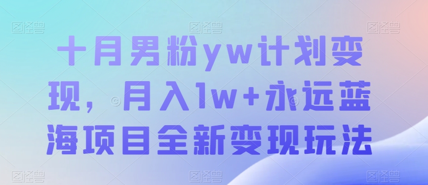 十月男粉yw计划变现，月入1w+永远蓝海项目全新变现玩法【揭秘】网赚项目-副业赚钱-互联网创业-独家轻创IP星泽云创