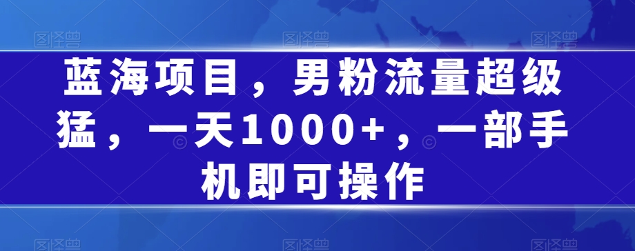 蓝海项目，男粉流量超级猛，一天1000+，一部手机即可操作【揭秘】网赚项目-副业赚钱-互联网创业-独家轻创IP星泽云创