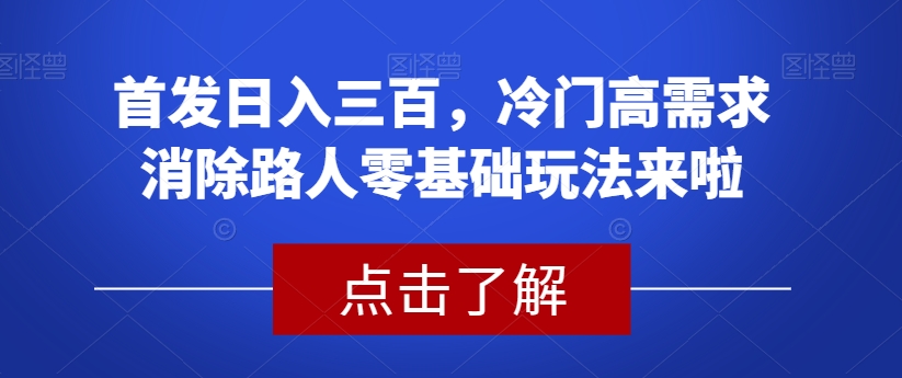 首发日入三百，冷门高需求消除路人零基础玩法来啦【揭秘】网赚项目-副业赚钱-互联网创业-独家轻创IP星泽云创