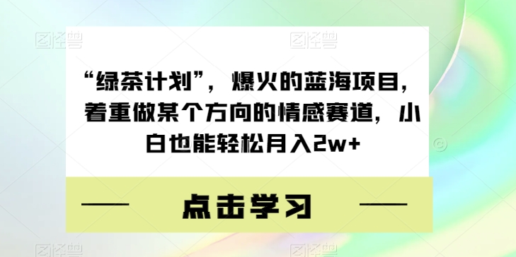 “绿茶计划”，爆火的蓝海项目，着重做某个方向的情感赛道，小白也能轻松月入2w+【揭秘】网赚项目-副业赚钱-互联网创业-独家轻创IP星泽云创