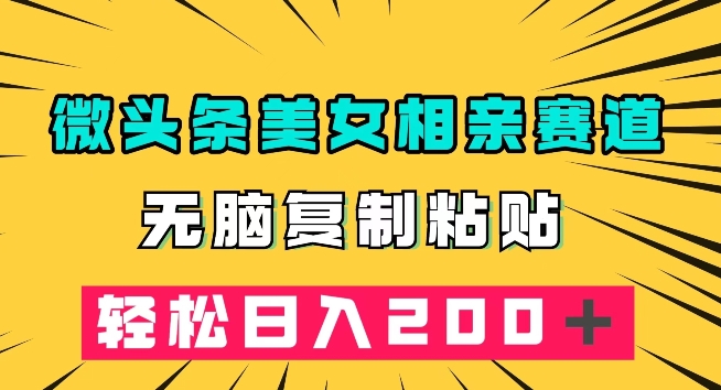 微头条冷门美女相亲赛道，无脑复制粘贴，轻松日入200＋【揭秘】网赚项目-副业赚钱-互联网创业-独家轻创IP星泽云创
