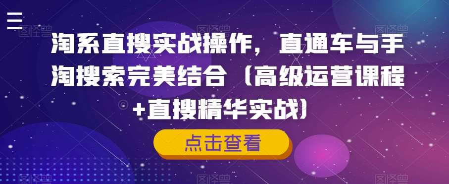 淘系直搜实战操作，直通车与手淘搜索完美结合（高级运营课程+直搜精华实战）网赚项目-副业赚钱-互联网创业-独家轻创IP星泽云创