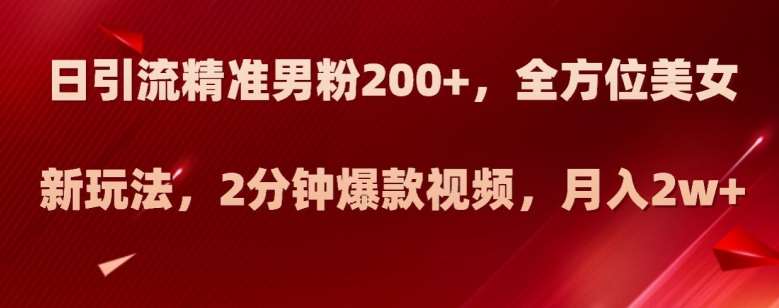 日引流精准男粉200+，全方位美女新玩法，2分钟爆款视频，月入2w+【揭秘】网赚项目-副业赚钱-互联网创业-独家轻创IP星泽云创