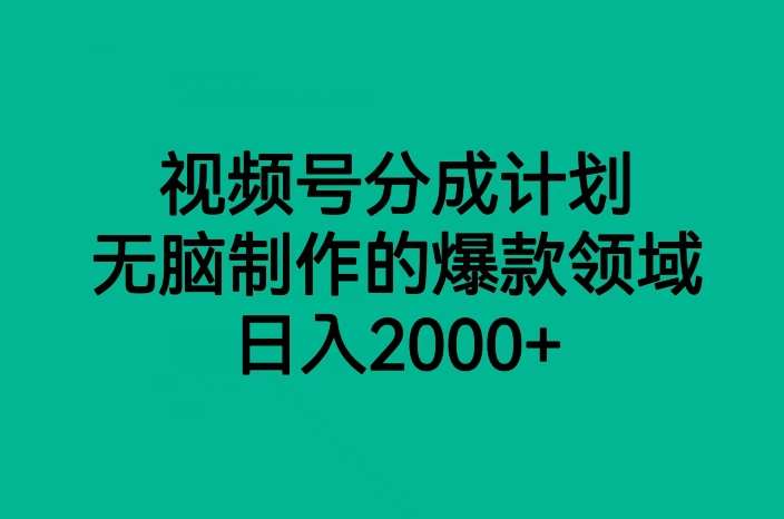 视频号分成计划，无脑制作的爆款领域，日入2000+网赚项目-副业赚钱-互联网创业-独家轻创IP星泽云创