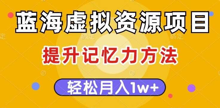 蓝海虚拟资源项目，提升记忆力方法，多种变现方式，轻松月入1w+【揭秘】网赚项目-副业赚钱-互联网创业-独家轻创IP星泽云创
