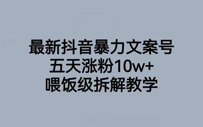 最新抖音暴力文案号，五天涨粉10w+，喂饭级拆解教学网赚项目-副业赚钱-互联网创业-独家轻创IP星泽云创