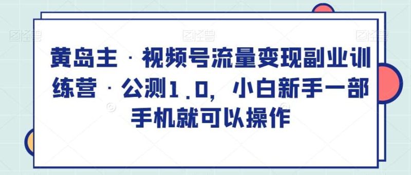黄岛主·视频号流量变现副业训练营·公测1.0,小白新手一部手机就可以操作网赚项目-副业赚钱-互联网创业-独家轻创IP星泽云创