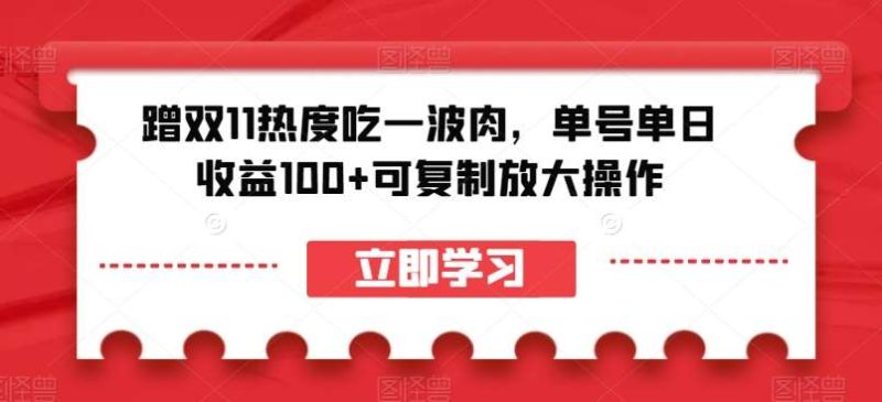 蹭双11热度吃一波肉，单号单日收益100+可复制放大操作【揭秘】网赚项目-副业赚钱-互联网创业-独家轻创IP星泽云创