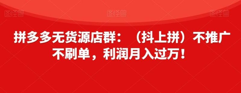 拼多多无货源店群：（抖上拼）不推广不刷单，利润月入过万！【揭秘】网赚项目-副业赚钱-互联网创业-独家轻创IP星泽云创