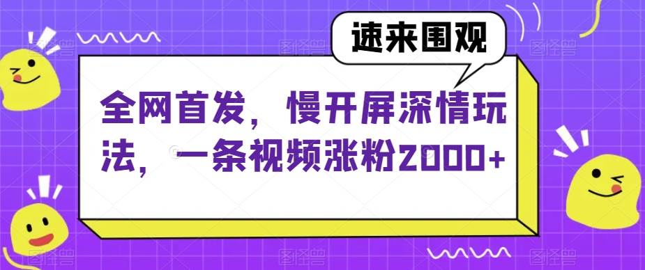全网首发，慢开屏深情玩法，一条视频涨粉2000+【揭秘】网赚项目-副业赚钱-互联网创业-独家轻创IP星泽云创