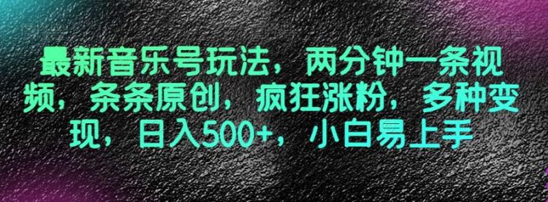 最新音乐号玩法，两分钟一条视频，条条原创，疯狂涨粉，多种变现，日入500+，小白易上手【揭秘】网赚项目-副业赚钱-互联网创业-独家轻创IP星泽云创