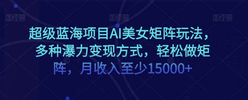 超级蓝海项目AI美女矩阵玩法，多种瀑力变现方式，轻松做矩阵，月收入至少15000+【揭秘】网赚项目-副业赚钱-互联网创业-独家轻创IP星泽云创