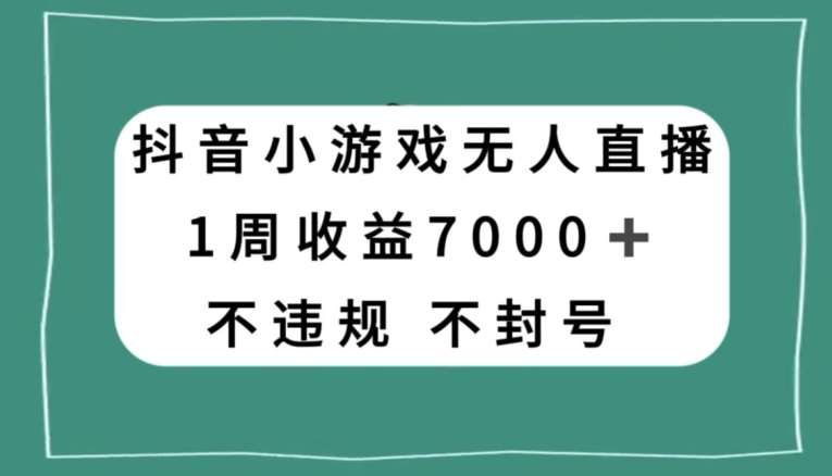 抖音小游戏无人直播，不违规不封号1周收益7000+，官方流量扶持【揭秘】网赚项目-副业赚钱-互联网创业-独家轻创IP星泽云创